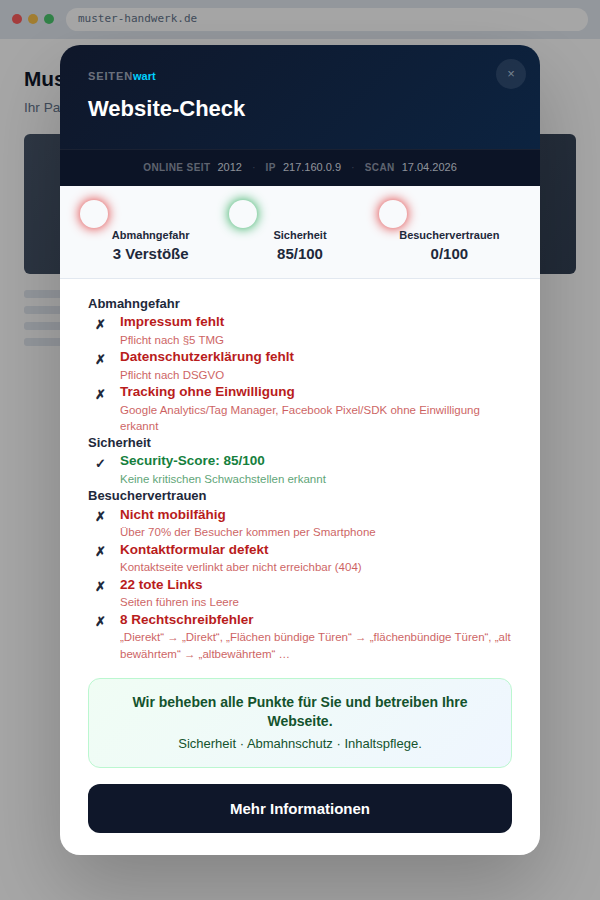 Website-Check mit Problemen